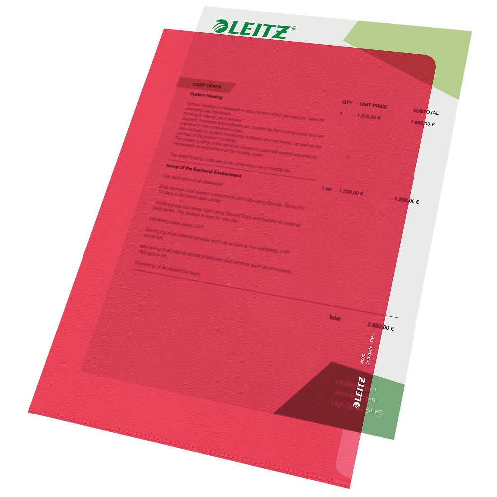Leitz Standard Sichthüllen DIN A4 Rot PP (Polypropylen) 130 Mikron 100 Stück