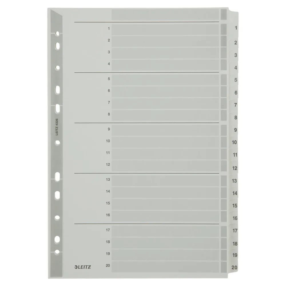 Leitz Register 4326 DIN A4 Weiß 20-teilig 11-fach Karton 1 bis 20