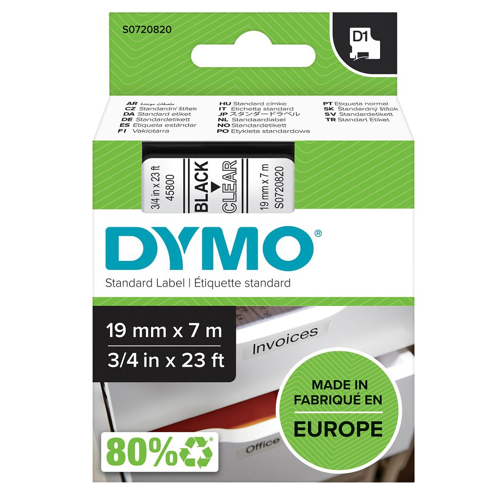 DYMO Schriftband D1 schwarz/transp. S0720820 19mm/7m