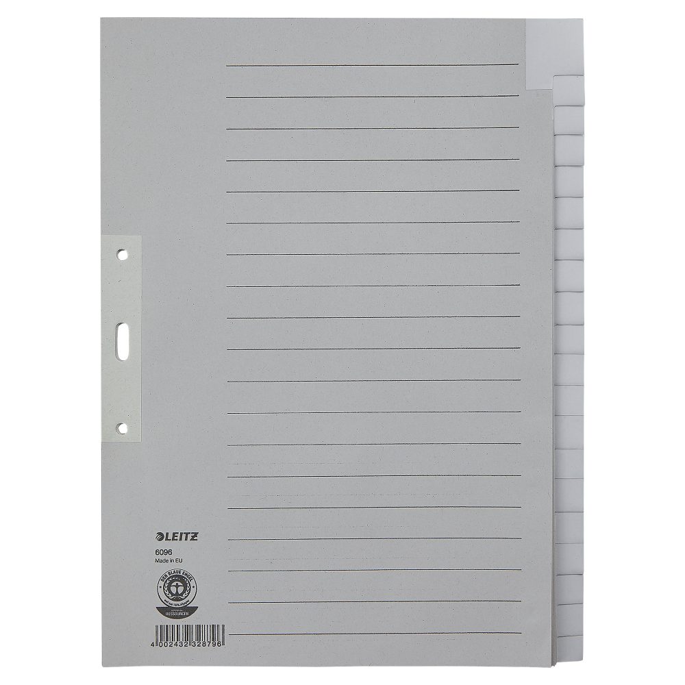 Leitz Register 6096 A4 Für Leitz ALPHA Hängeregistraturen Grau 20-teilig 3-fach 100% Recycelter Kraft-Karton