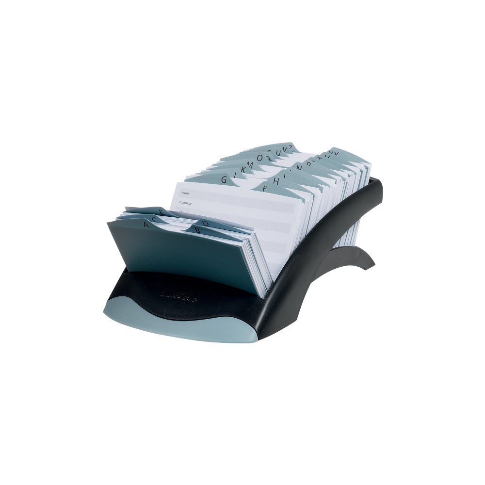 DURABLE Visitenkartenbox Telindex® Desk Spezial 500 Karten Silber, Schwarz 13,1 x 24,5 x 6,7 cm