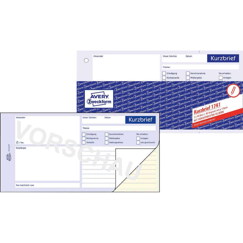 AVERY Zweckform Kurzmitteilung 1741 DL Perforiert N/A 40 Blatt