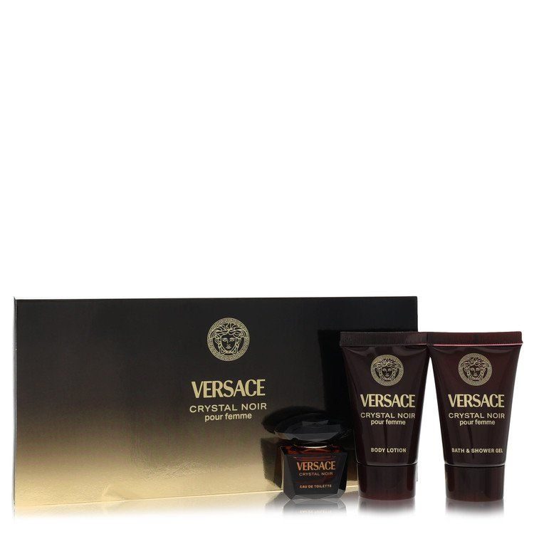 Crystal Noir by Versace Gift Set -- .17 oz Mini EDT + .8 oz Shower Gel + .8 oz Body Lotion