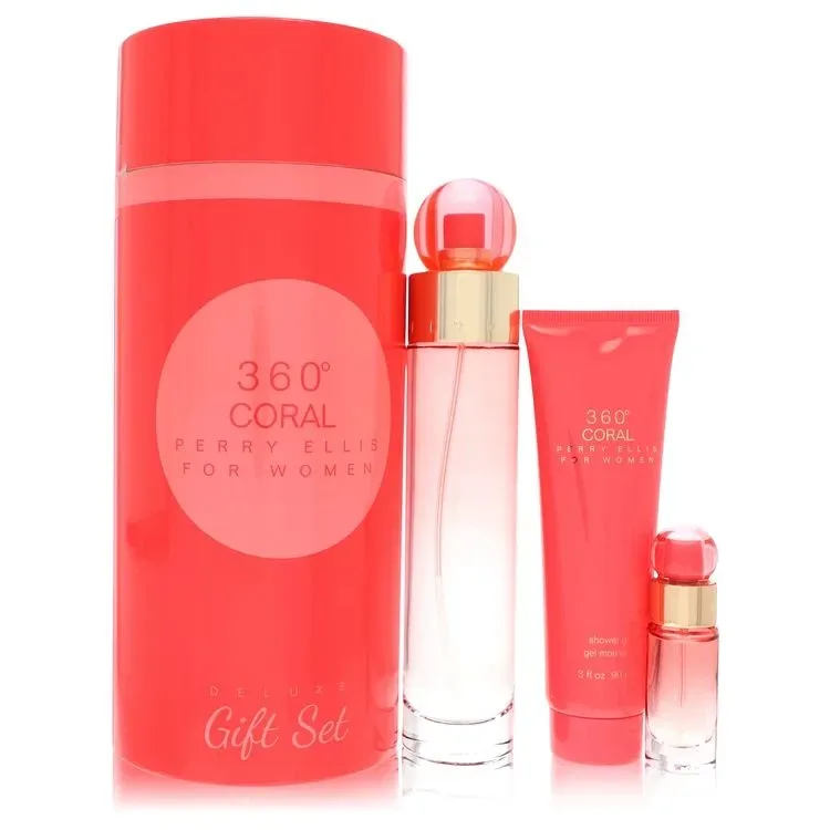 Perry Ellis 360 Coral Gift Set -- 100 ml Eau de Parfum Spray + 7 ml Mini EDP Spray + 90 ml Shower Gel