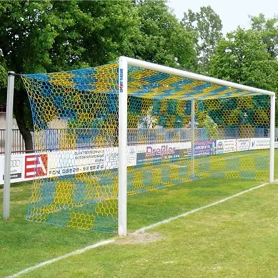 Sport-Thieme Grossfeld-Fussballtor in Bodenhülsen stehend, mit freier Netzaufhängung, Alu, Weiss einbrennlackiert , Netzhalter