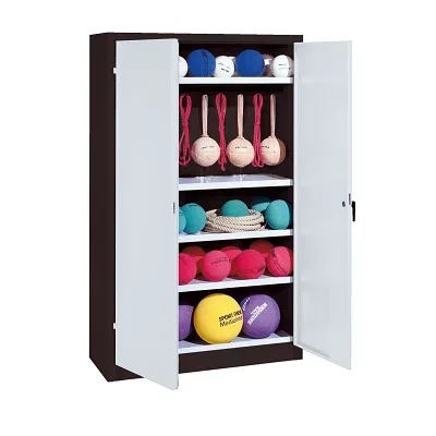 C+P Sportgeräteschrank mit Vollblech-Flügeltüren (Typ 2), HxBxT 195x120x50 cm, Lichtgrau (RAL 7035), Ergo-Lock Muldengriff, Anthrazit (RAL 7021), Gleichschliessung