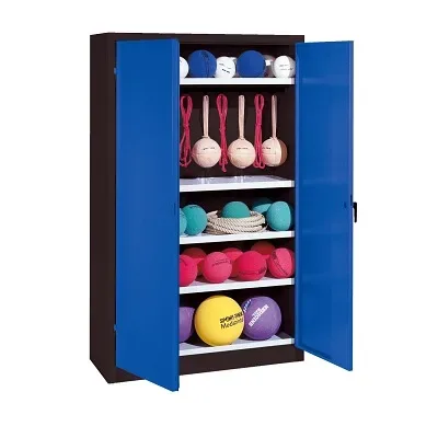 C+P Sportgeräteschrank mit Vollblech-Flügeltüren (Typ 2), HxBxT 195x120x50 cm, Enzianblau (RAL 5010), Ergo-Lock Muldengriff, Anthrazit (RAL 7021), Einzelschliessung