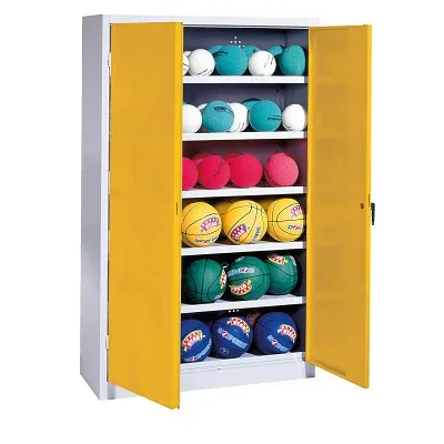 C+P Ballschrank mit Vollblech-Flügeltüren (Typ 3), HxBxT 195x120x40 cm, Verkehrsgelb (RAL 1023), Lichtgrau (RAL 7035), Einzelschliessung