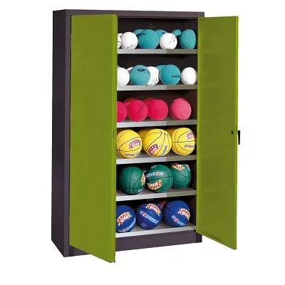 C+P Ballschrank mit Vollblech-Flügeltüren (Typ 3), HxBxT 195x120x40 cm, Clowngrün (RAL 110 80 60), Anthrazit (RAL 7021), Einzelschliessung