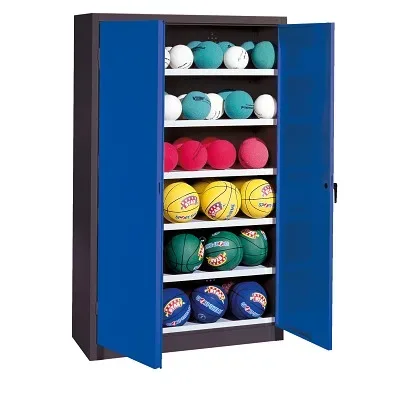 C+P Ballschrank mit Vollblech-Flügeltüren (Typ 3), HxBxT 195x93x40 cm, Enzianblau (RAL 5010), Anthrazit (RAL 7021), Einzelschliessung