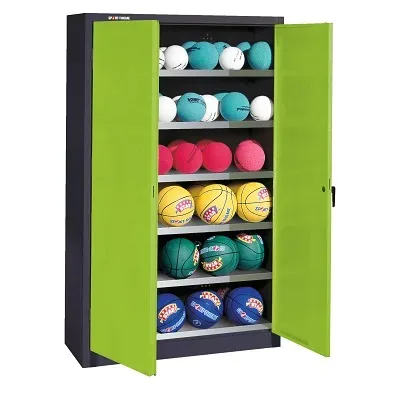 C+P Ballschrank mit Vollblech-Flügeltüren (Typ 3), HxBxT 195x93x40 cm, Clowngrün (RAL 110 80 60), Anthrazit (RAL 7021), Einzelschliessung