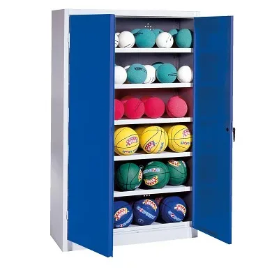 C+P Ballschrank mit Vollblech-Flügeltüren (Typ 3), HxBxT 195x93x50 cm, Enzianblau (RAL 5010), Lichtgrau (RAL 7035), Einzelschliessung