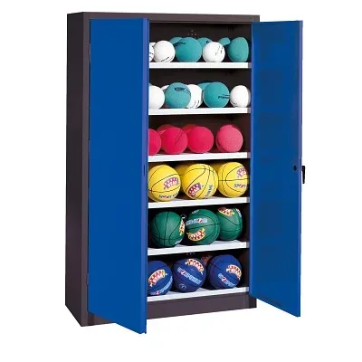 C+P Ballschrank mit Vollblech-Flügeltüren (Typ 3), HxBxT 195x93x50 cm, Enzianblau (RAL 5010), Anthrazit (RAL 7021), Einzelschliessung