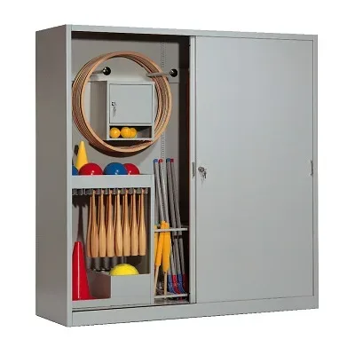 C+P Sportgeräteschrank mit Vollblech-Schiebetüren (Typ 5), HxBxT 195x190x60 cm, Goldgelb (RAL 1004), Lichtgrau (RAL 7035), Einzelschliessung