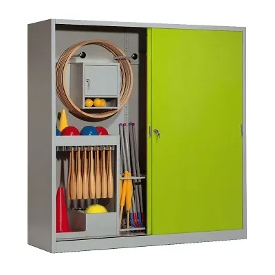 C+P Sportgeräteschrank mit Vollblech-Schiebetüren (Typ 5), HxBxT 195x190x60 cm, Clowngrün (RAL 110 80 60), Lichtgrau (RAL 7035), Einzelschliessung