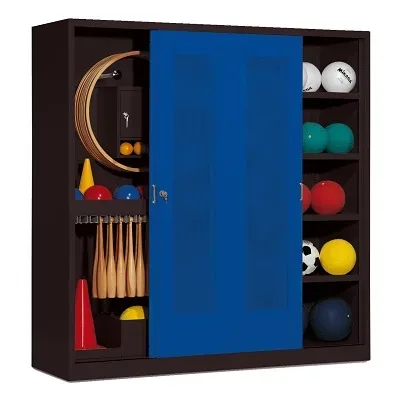C+P Sportgeräteschrank mit Lochblech-Schiebetüren (Typ 5), HxBxT 195x190x60 cm, Enzianblau (RAL 5010), Anthrazit (RAL 7021), Einzelschliessung
