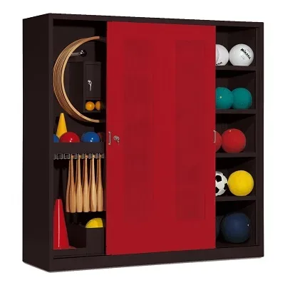 C+P Sportgeräteschrank mit Lochblech-Schiebetüren (Typ 5), HxBxT 195x190x60 cm, Rubinrot (RAL 3003), Anthrazit (RAL 7021), Einzelschliessung
