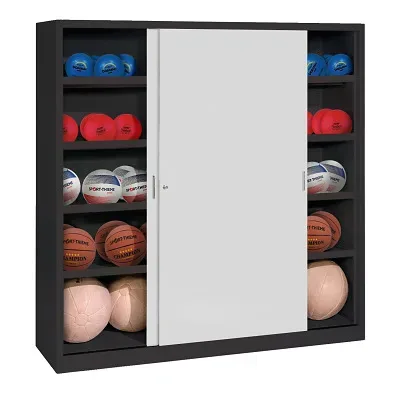 C+P Ballschrank mit Vollblech-Schiebetüren (Typ 4), HxBxT 195x120x50 cm, Lichtgrau (RAL 7035), Anthrazit (RAL 7021), Einzelschliessung