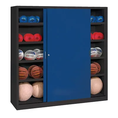 C+P Ballschrank mit Vollblech-Schiebetüren (Typ 4), HxBxT 195x120x50 cm, Enzianblau (RAL 5010), Anthrazit (RAL 7021), Einzelschliessung