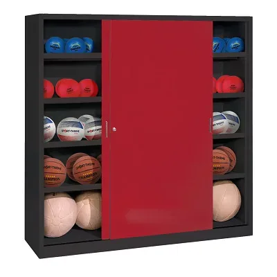 C+P Ballschrank mit Vollblech-Schiebetüren (Typ 4), HxBxT 195x120x50 cm, Rubinrot (RAL 3003), Anthrazit (RAL 7021), Einzelschliessung