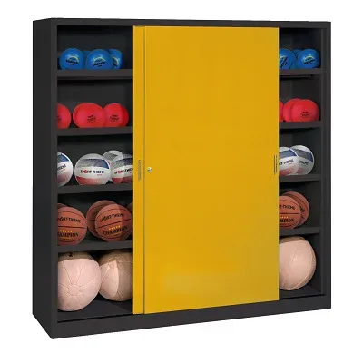 C+P Ballschrank mit Vollblech-Schiebetüren (Typ 4), HxBxT 195x120x50 cm, Goldgelb (RAL 1004), Anthrazit (RAL 7021), Einzelschliessung