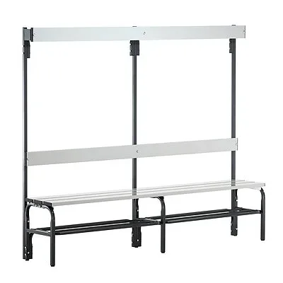 Umkleidebank mit Aluminiumleisten, HxT 1650 x 375 mm, einseitig, Länge 2000 mm, 6 Haken, anthrazit, Schuhrost Sypro