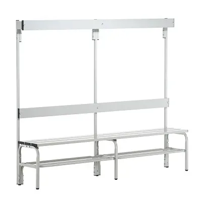 Umkleidebank aus Edelstahl, HxT 1650 x 375 mm, Länge 1500 mm, 6 Haken, lichtgrau, Schuhrost Sypro