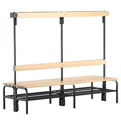 Umkleidebank mit Hakenleisten, beidseitig, 12 Haken, 2000 mm, anthrazit, Schuhrost Sypro