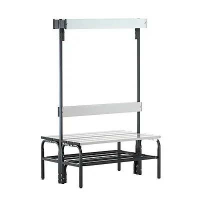 Umkleidebank mit Aluminiumleisten, HxT 1650 x 725 mm, doppelseitig, Länge 1015 mm, 6 Haken, anthrazit, Schuhrost Sypro