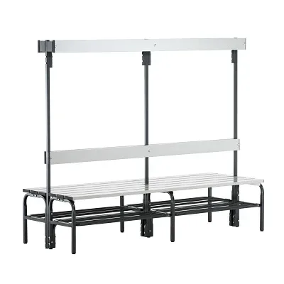 Umkleidebank mit Aluminiumleisten, HxT 1650 x 725 mm, doppelseitig, Länge 1500 mm, 12 Haken, anthrazit, Schuhrost Sypro