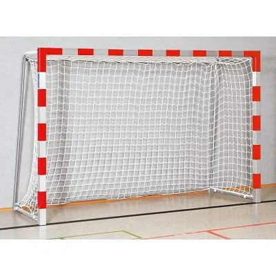 Sport-Thieme Handballtor in Bodenhülsen stehend mit anklappbaren Netzbügeln, 3x2 m, Rot-Silber, Verschweisste Eckverbindungen