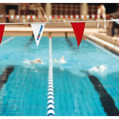 Sport-Thieme Wimpelkette für Rückenschwimmer-Sichtanlage, Rot-Weiss, FINA-Norm, Wimpel 20x40 cm