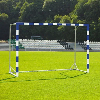 Handballtor mit beklebtem Torrahmen, Blau-Weiss, Mit fest stehenden Netzbügeln