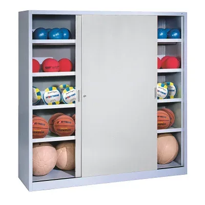 C+P Ballschrank mit Vollblech-Schiebetüren (Typ 4), HxBxT 195x160x50 cm, Lichtgrau (RAL 7035), Lichtgrau (RAL 7035), Einzelschliessung