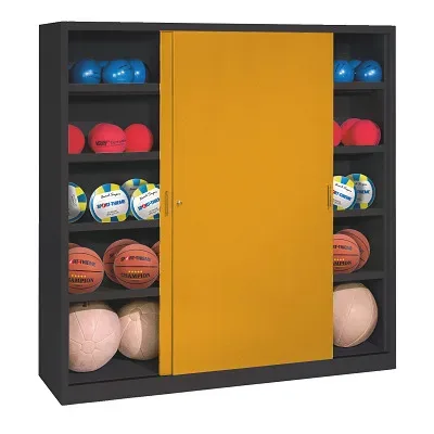 C+P Ballschrank mit Vollblech-Schiebetüren (Typ 4), HxBxT 195x160x50 cm, Goldgelb (RAL 1004), Anthrazit (RAL 7021), Einzelschliessung