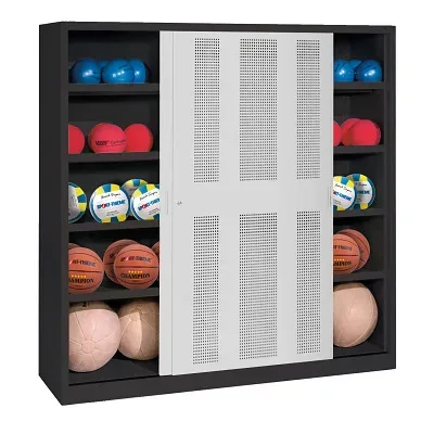 C+P Ballschrank mit Lochblech-Schiebetüren (Typ 4), HxBxT 195x120x50 cm, Lichtgrau (RAL 7035), Anthrazit (RAL 7021), Einzelschliessung