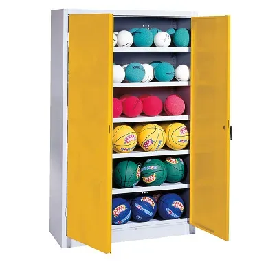 C+P Ballschrank mit Vollblech-Flügeltüren (Typ 3), HxBxT: 195x120x50 cm, Ergo-Lock Muldengriff, Verkehrsgelb (RAL 1023), Lichtgrau (RAL 7035), Einzelschliessung