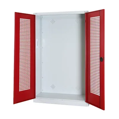 C+P Modul-Sportgeräteschrank mit Lochblech-Flügeltüren, HxBxT 195x120x50 cm, Ergo-Lock Muldengriff, Rubinrot (RAL 3003), Lichtgrau (RAL 7035), Einzelschliessung