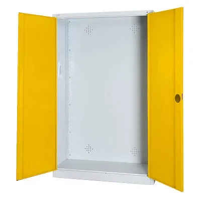 C+P Modul-Sportgeräteschrank mit Lochblech-Flügeltüren, HxBxT 195x120x50 cm, Ergo-Lock Muldengriff, Verkehrsgelb (RAL 1023), Lichtgrau (RAL 7035), Einzelschliessung