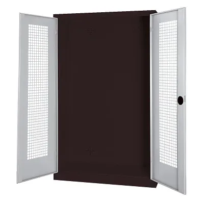 C+P Modul-Sportgeräteschrank mit Lochblech-Flügeltüren, HxBxT 195x120x50 cm, Lichtgrau (RAL 7035), Ergo-Lock Muldengriff, Anthrazit (RAL 7021), Einzelschliessung