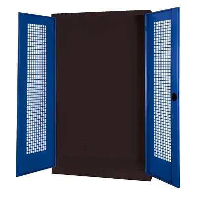 C+P Modul-Sportgeräteschrank mit Lochblech-Flügeltüren, HxBxT 195x120x50 cm, Enzianblau (RAL 5010), Ergo-Lock Muldengriff, Anthrazit (RAL 7021), Einzelschliessung