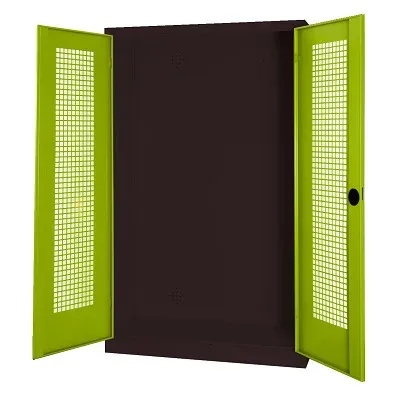 C+P Modul-Sportgeräteschrank mit Lochblech-Flügeltüren, HxBxT 195x120x50 cm, Ergo-Lock Muldengriff, Clowngrün (RAL 110 80 60), Anthrazit (RAL 7021), Einzelschliessung