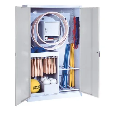 C+P Sportgeräteschrank mit Vollblech-Flügeltüren (Typ 1), HxBxT 195x120x50 cm, Lichtgrau (RAL 7035), Ergo-Lock Muldengriff, Lichtgrau (RAL 7035), Gleichschliessung