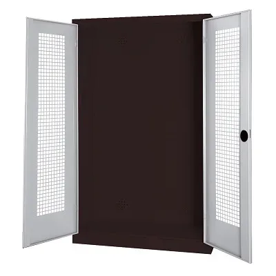 C+P Modul-Sportgeräteschrank mit Lochblech-Flügeltüren, HxBxT 195x120x50 cm, Lichtgrau (RAL 7035), Ergo-Lock Muldengriff, Anthrazit (RAL 7021), Gleichschliessung