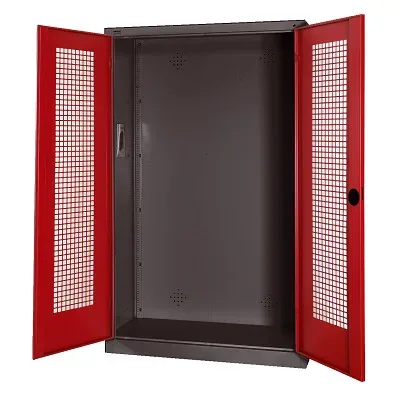 C+P Modul-Sportgeräteschrank mit Lochblech-Flügeltüren, HxBxT 195x120x50 cm, Ergo-Lock Muldengriff, Rubinrot (RAL 3003), Anthrazit (RAL 7021), Gleichschliessung