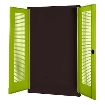 C+P Modul-Sportgeräteschrank mit Lochblech-Flügeltüren, HxBxT 195x120x50 cm, Ergo-Lock Muldengriff, Clowngrün (RAL 110 80 60), Anthrazit (RAL 7021), Gleichschliessung