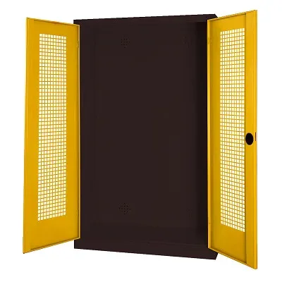 C+P Modul-Sportgeräteschrank mit Lochblech-Flügeltüren, HxBxT 195x120x50 cm, Ergo-Lock Muldengriff, Verkehrsgelb (RAL 1023), Anthrazit (RAL 7021), Gleichschliessung