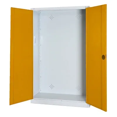 C+P Modul-Sportgeräteschrank mit Vollblech-Flügeltüren, HxBxT 195x120x50 cm, Ergo-Lock Muldengriff, Goldgelb (RAL 1004), Lichtgrau (RAL 7035), Gleichschliessung