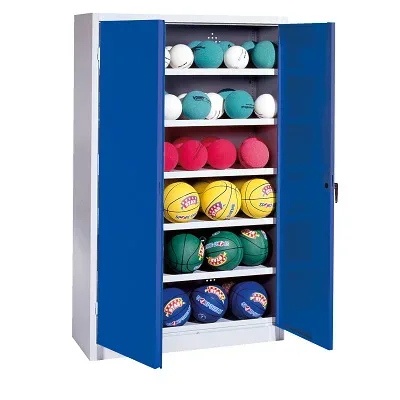 C+P Ballschrank mit Vollblech-Flügeltüren (Typ 3), HxBxT 195x120x40 cm, Enzianblau (RAL 5010), Lichtgrau (RAL 7035), Gleichschliessung