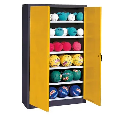 C+P Ballschrank mit Vollblech-Flügeltüren (Typ 3), HxBxT 195x120x40 cm, Verkehrsgelb (RAL 1023), Anthrazit (RAL 7021), Gleichschliessung
